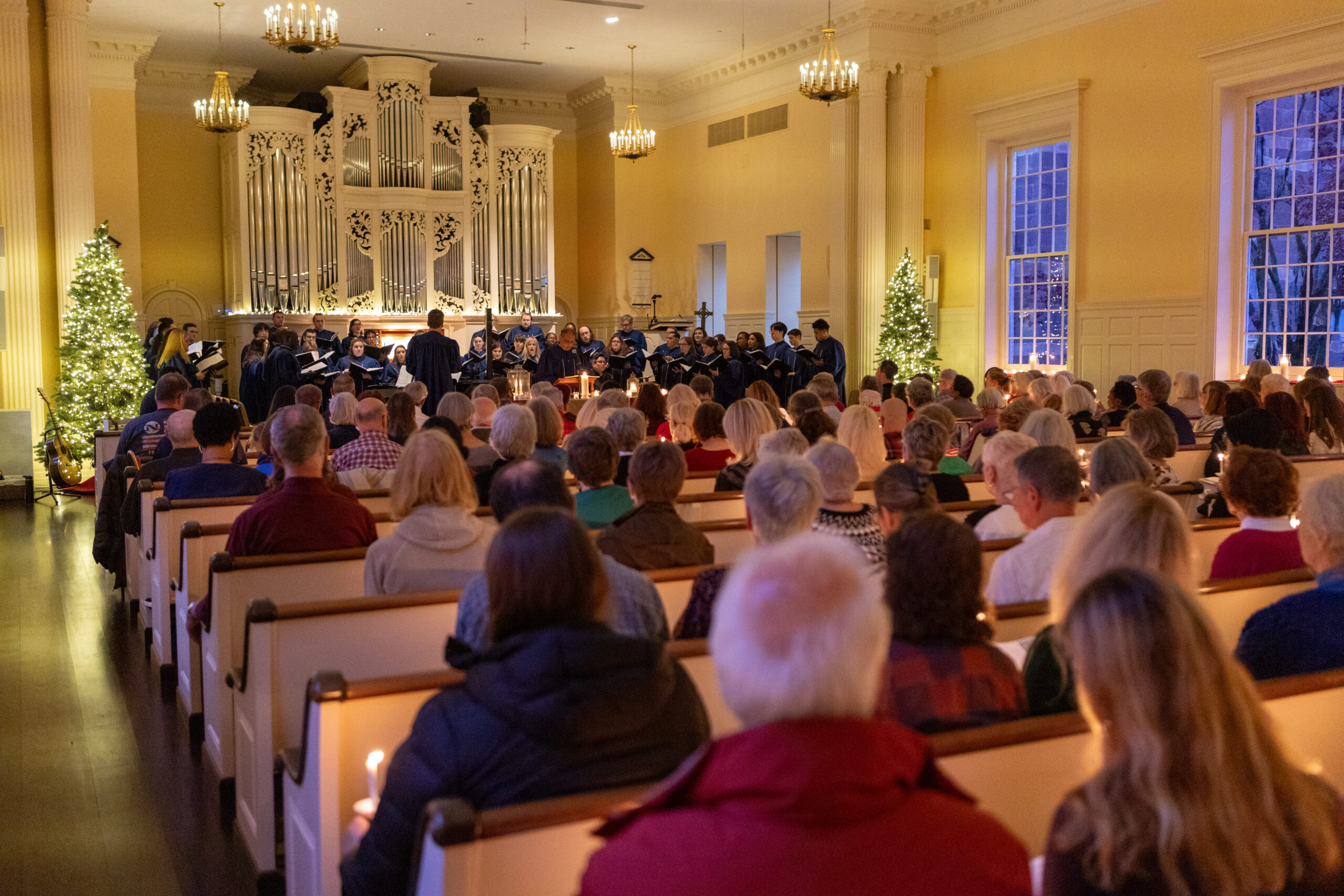 A candlelit choral concert in a Princeton chapel