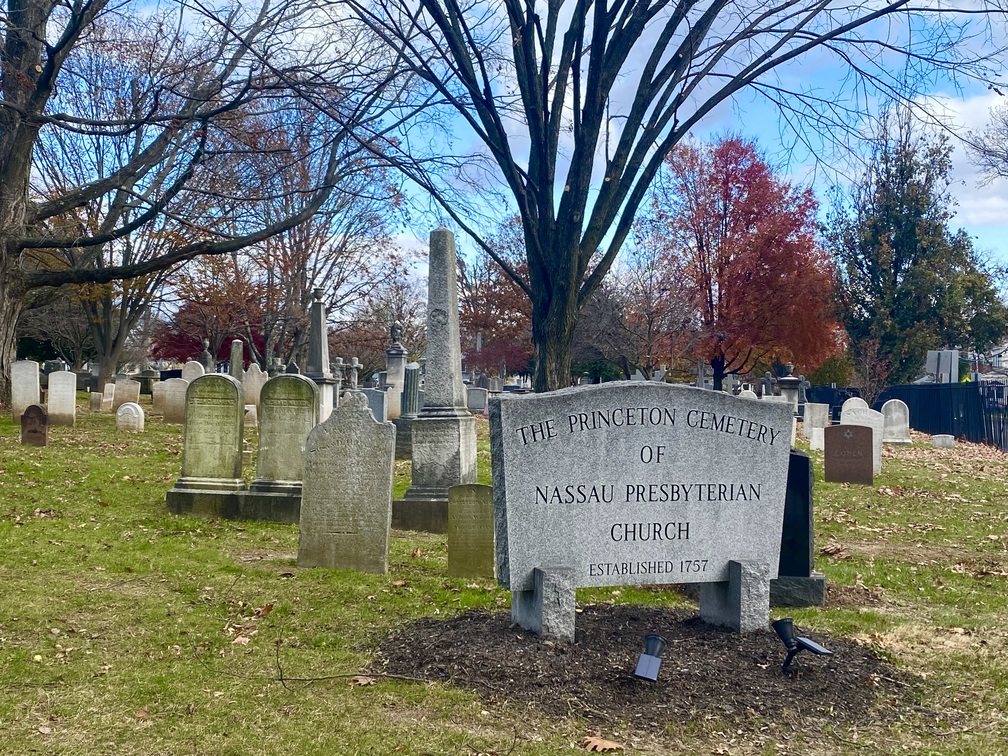 The Princeton Cemetery marker among old headstones