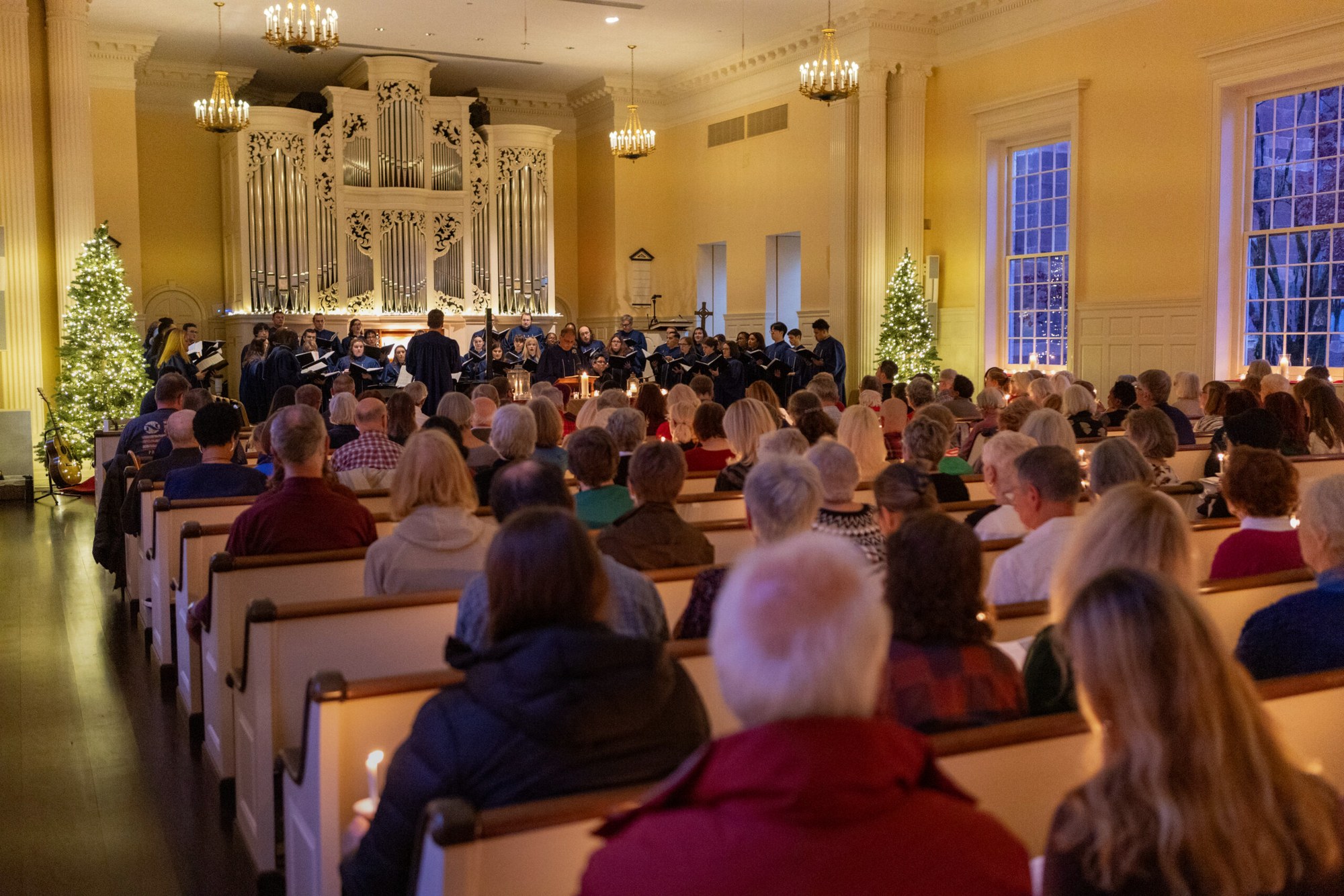A candlelit choral concert in a Princeton chapel