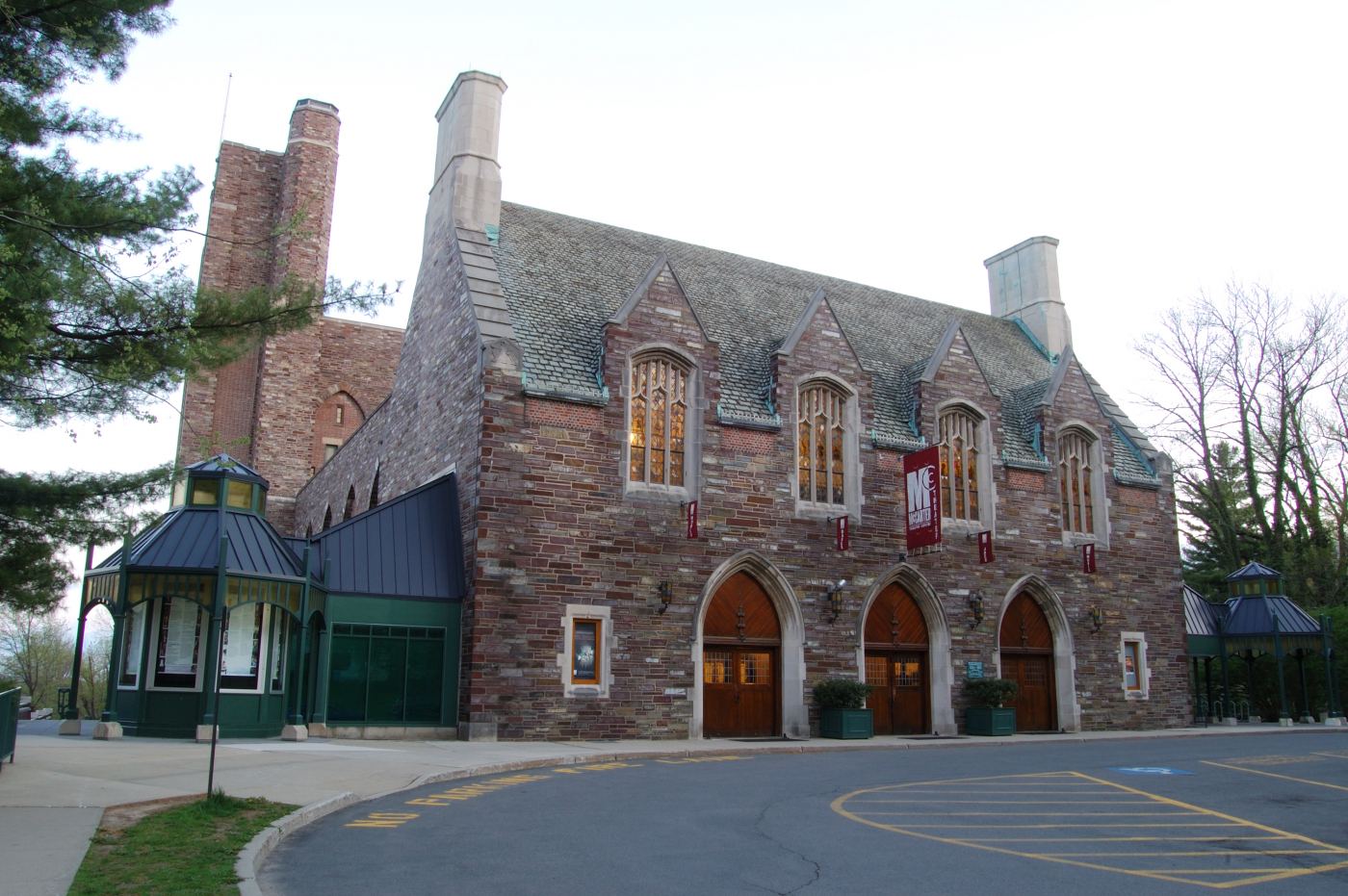 The brick and stone exterior of McCarter Theatre